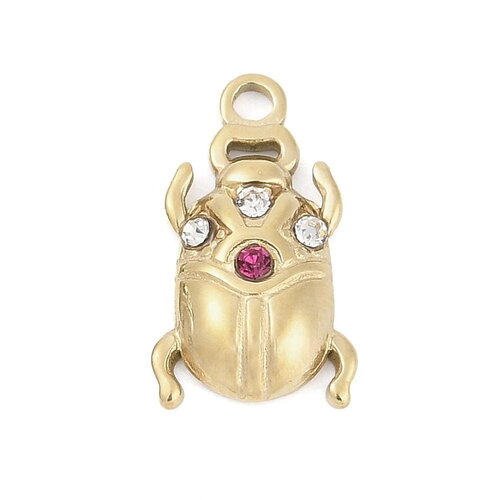 Pendentif scarabée doré plaqué or 18k breloque scarabée 17mm