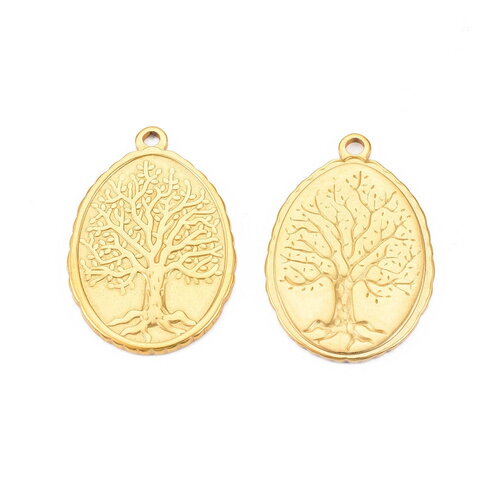 Pendentif arbre de vie en acier inoxydable doré 30 mm