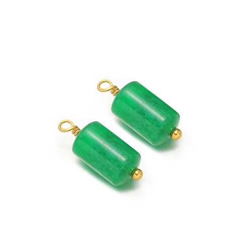 2 pendentifs en aventurine naturel pierre cylindrique attache en acier inoxydable doré