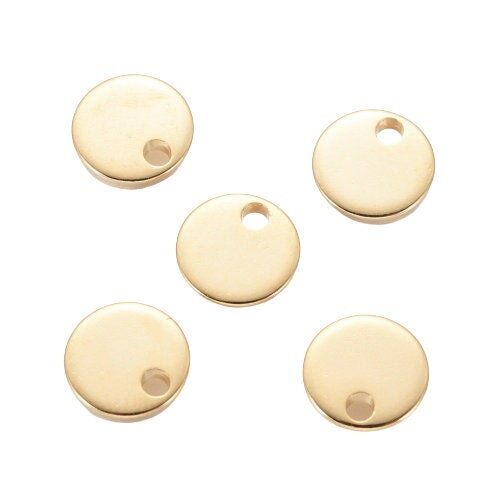 10 pendentifs médaille ronde acier 304 inoxydable doré 7 mm