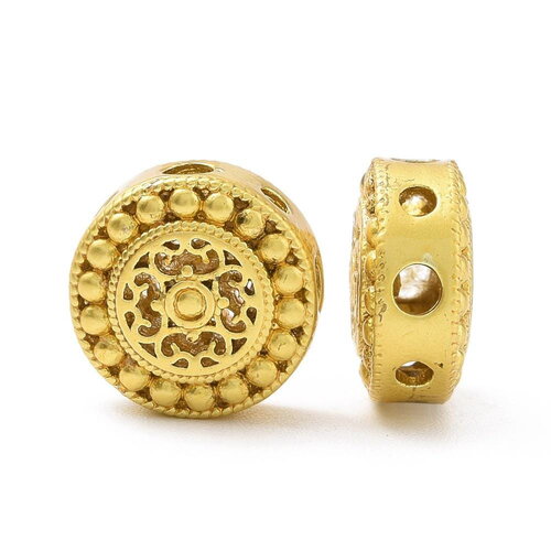 2 perles rondes fleur doré mat 10 mm perle fleur en laiton