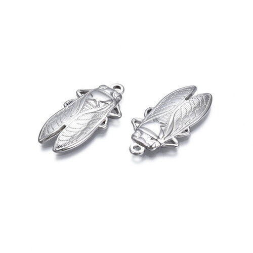 Pendentif cigale argenté 29 mm breloque cigale en acier inoxydable 304 - unité