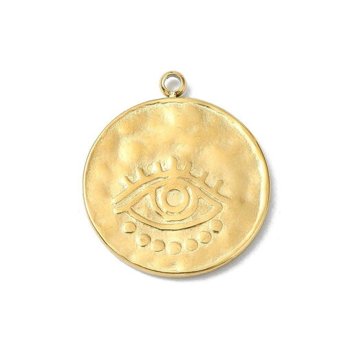 Pendentif rond en acier inoxydable 304 avec œil protecteur 18 mm