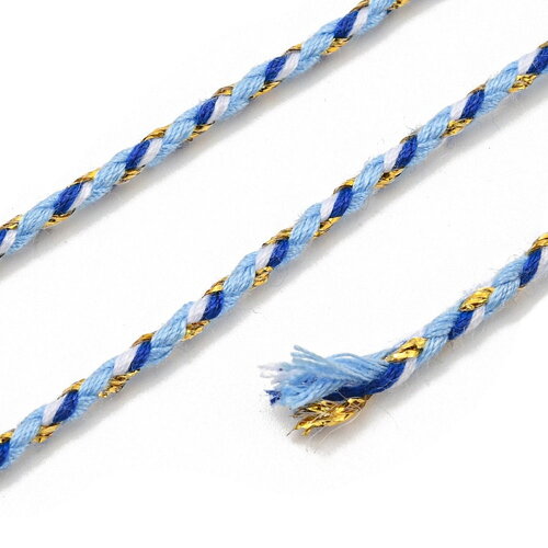 Cordon en coton tressé bleu fil doré 1,5 mm-2 mm cordon multicolore pour cordon bijoux en coton pour scrapbooking longueur 1 mètre