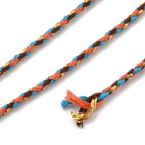 Cordon en coton tressé bleu corail fil doré 1,5 mm-2 mm cordon multicolore pour cordon bijoux en coton pour scrapbooking longueur 1 mètre
