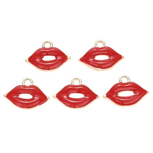 2 breloques lèvre émail rouge 13 mm pendentif lèvre création bijoux