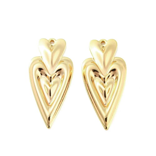 2 pendentifs cœur doré 30 mm cœur doré plaqué or 18 carats