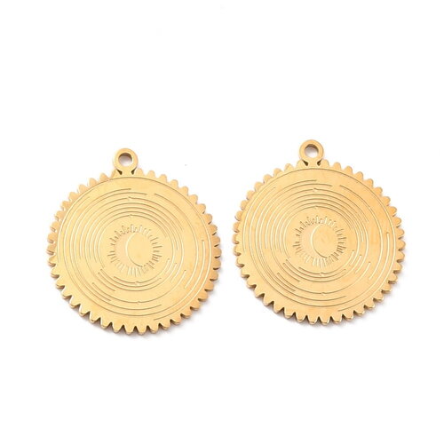 Pendentif médaille lune et soleil 20 mm en acier doré