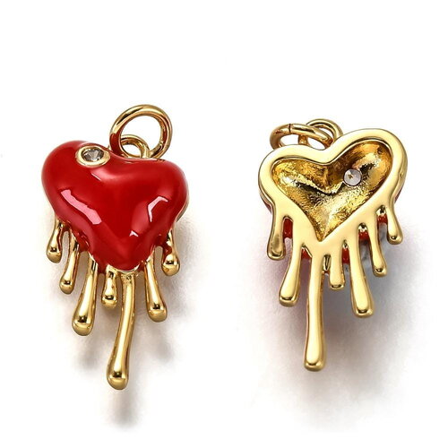 Pendentif cœur rouge émaillé breloque cœur rouge en laiton plaqué ou longueur de 17 mm