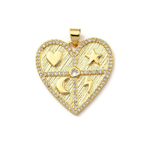 Pendentif cœur plaqué or 25 mm cœur doré médaille love
