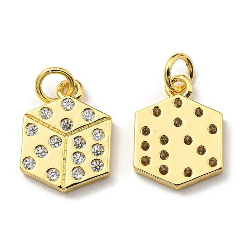 Pendentif dé 3 faces plaquées ou 18 carats et zircons pendentif doré jeu porte bonheur - l'unité