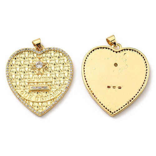 Pendentif cœur plaqué or 30 mm breloque cœur doré médaille porte bonheur