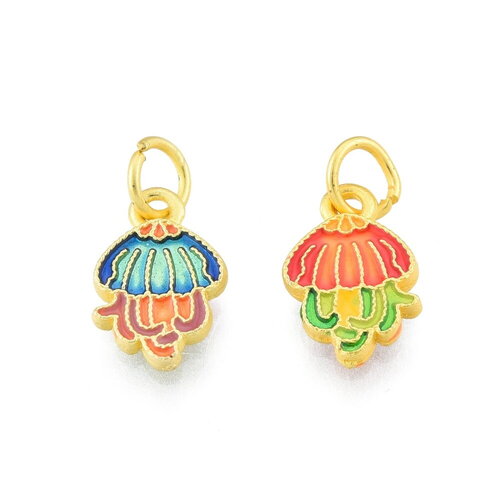2 breloques méduse email multicolore 12,5 mm