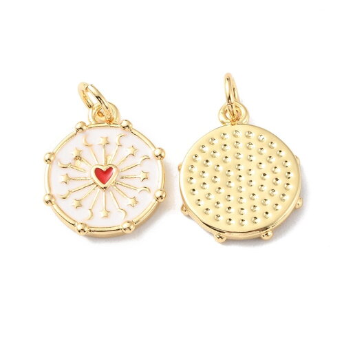 Pendentif cœur ex votos en laiton breloque rond motif cœur émaillé