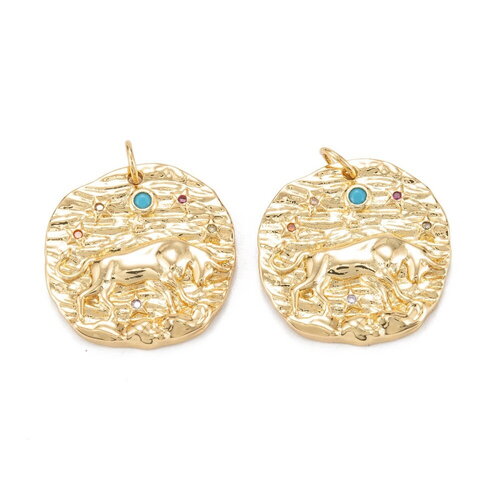 Médaille taureau pendentif constellation plaqué or 18 carats et cristal micro pavé de zircons 21 mm pendentif signe astrologique taureau