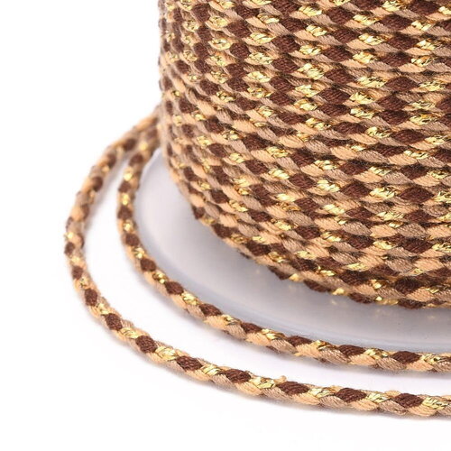 Cordon en coton tressé marron fil doré 1,5 mm-2 mm cordon multicolore pour cordon bijoux en coton pour scrapbooking longueur 1 mètre