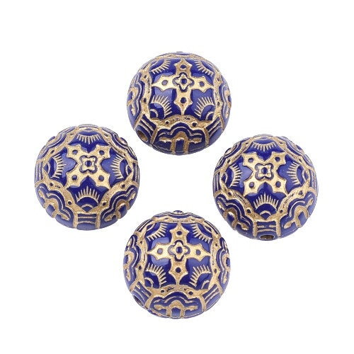 20 perles bleu et doré acrylique 14 mm grosse perle création bijoux