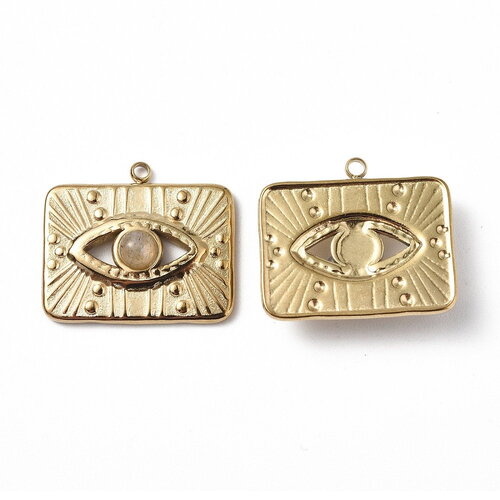 Pendentif médaille rectangle œil protecteur 17,5 mm en acier inoxydable doré pendentif porte bonheur breloque chance