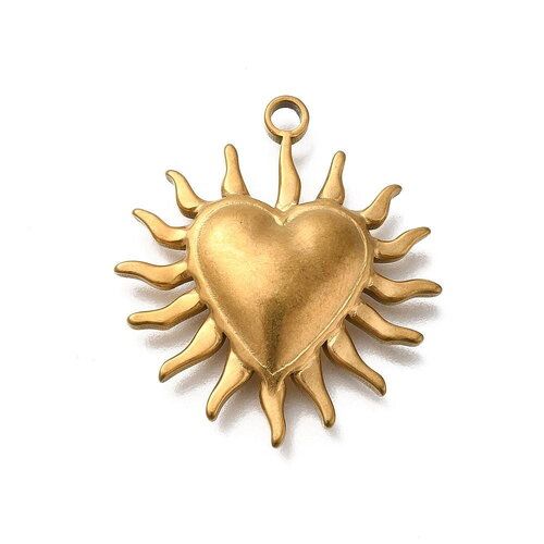 Pendentif cœur ex voto 27 mm cœur doré en acier inoxydable 304