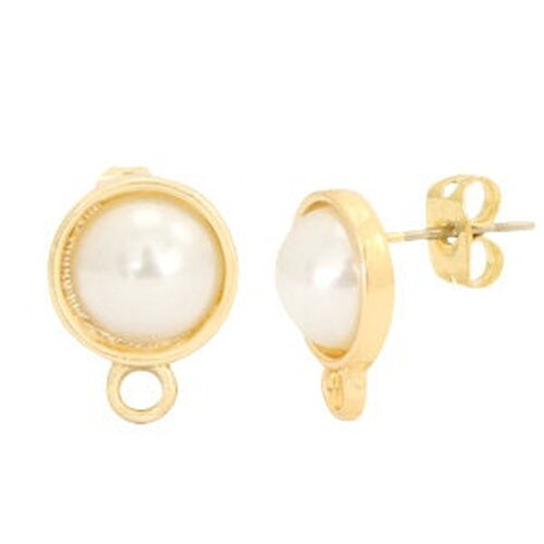 Support boucle d'oreille puce perle ronde en métal doré puce d'oreille perle ronde - 1 paire