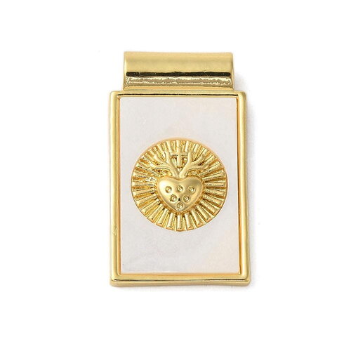 Pendentifs en nacre cœur ex voto doré plaqué or 18k