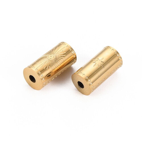 Perle tube soleil doré 12 x 6 mm en acier inoxydable 304