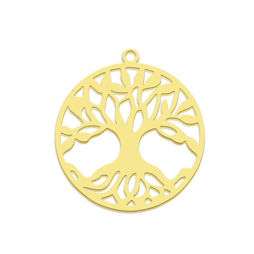 Pendentif arbre de vie en acier doré 27 mm pendentif porte bonheur doré c11-05