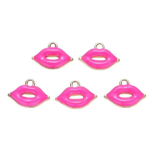 2 breloques lèvre émail rose 13 mm pendentif lèvre création bijoux