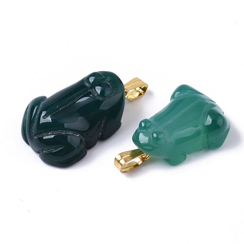 Pendentif grenouille pierre agate verte 22 mm