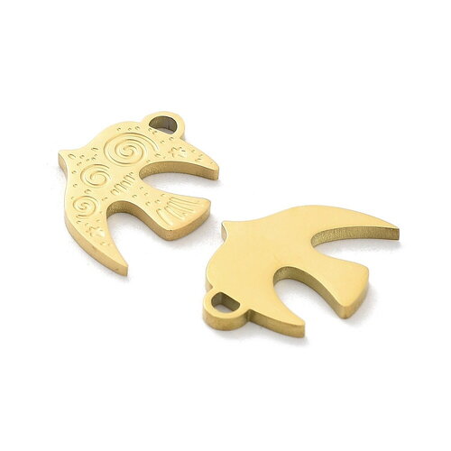 Pendentif oiseau doré en acier inoxydable chirurgical 15 mm breloque colombe doré