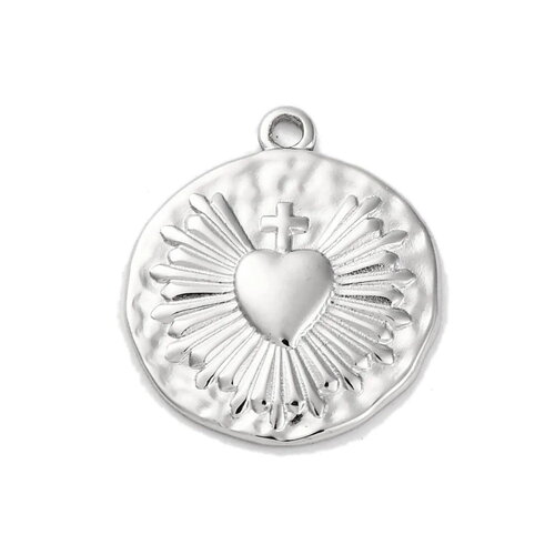 Pendentif cœur ex voto argenté en acier inoxydable 304 cœur argenté