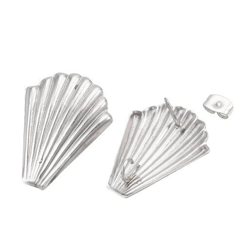 Clou d'oreille coquille en acier inoxydable argenté 26 mm puce d'oreille en acier inox