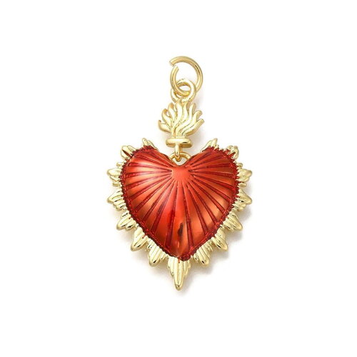 Pendentif cœur sacré 28,5 mm pendentif cœur rouge et doré