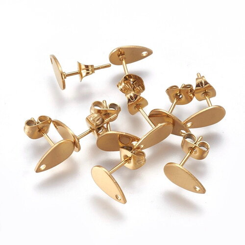 Clou d'oreille goutte en acier inoxydable 304 puce d'oreille goutte en acier doré 10x6 mm