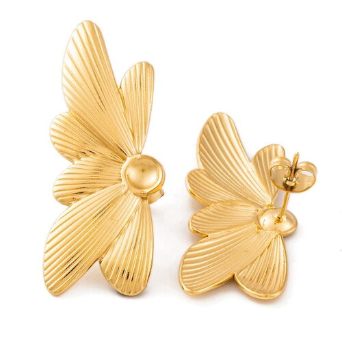 Clou d'oreille fleur en acier inoxydable doré 40 mm puce d'oreille fleur doré