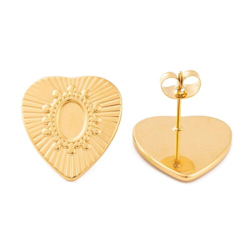 Support boucle d'oreille cœur en acier inoxydable 16 mm puce d'oreille cœur doré