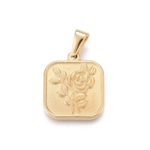 Pendentif rose en acier inoxydable doré 20,5 mm - pendentif fleur du mois