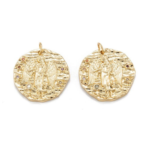 Médaille vierge pendentif constellation plaquée ou micro pavé de zirconiums 18 carats et cristal 21 mm pendentif signe astrologique vierge