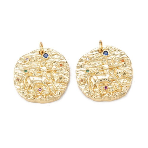 Médaille sagittaire pendentif constellation plaquée or 18 carats et cristal micro pavé de zircons 21 mm pendentif signe astrologique sagittaire