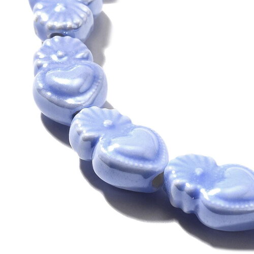 2 perles cœur ex voto porcelaine bleu irisé 15 x 10 mm perle céramique cœur flamboyant