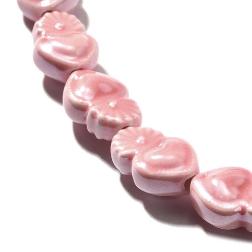 2 perles cœur ex voto porcelaine rose 15 x 10,5 mm perle céramique cœur flamboyant