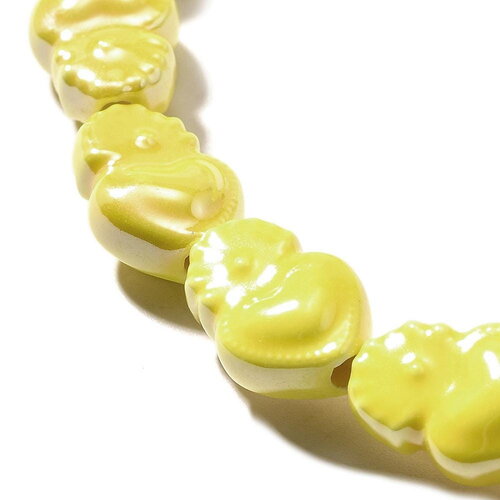 2 perles cœur ex voto porcelaine jaune irisé 15 x 10 mm perle céramique cœur flamboyant