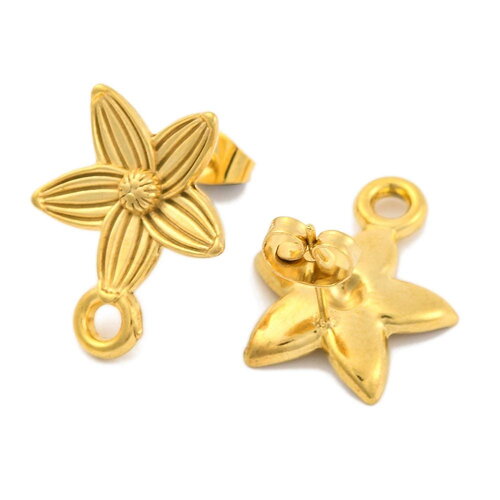 Clou d'oreille fleur en acier inoxydable doré 19 mm puce d'oreille fleur doré