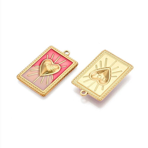 Pendentif cœur ex voto en acier inoxydable 28 mm pendentif rectangle cœur sacré doré
