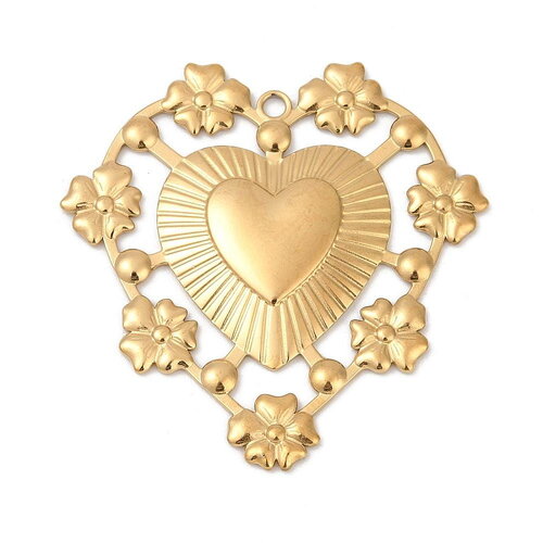 Pendentif cœur ex voto doré en acier 304 inoxydable cœur doré