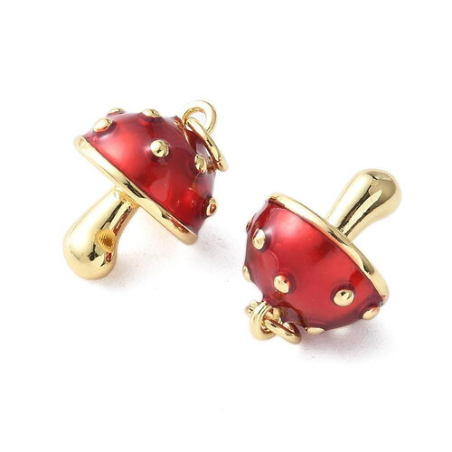 Pendentif champignon émaillé champignon rouge et doré 16,5 mm - unité