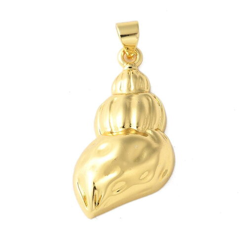 Pendentif coquillage doré 28 mm breloque coquille plaquée or 18 carats - unité