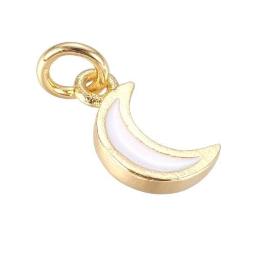Petit breloque lune doré en laiton émaillé 10 mm pendentif lune