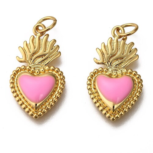 Pendentif cœur ex voto en métal doré cœur émaillé fabrication de bijoux