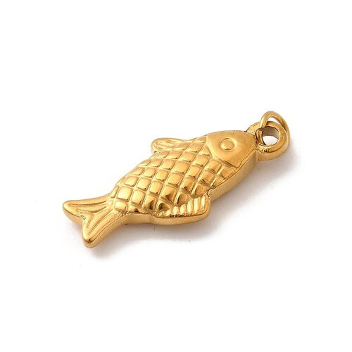 Pendentif poisson en acier inoxydable 304 doré 20,5 mm breloque poisson doré